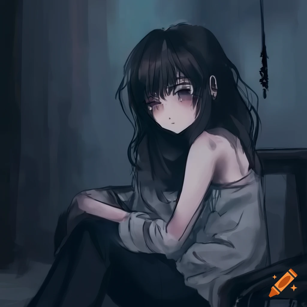 anime girl sitting against wall
