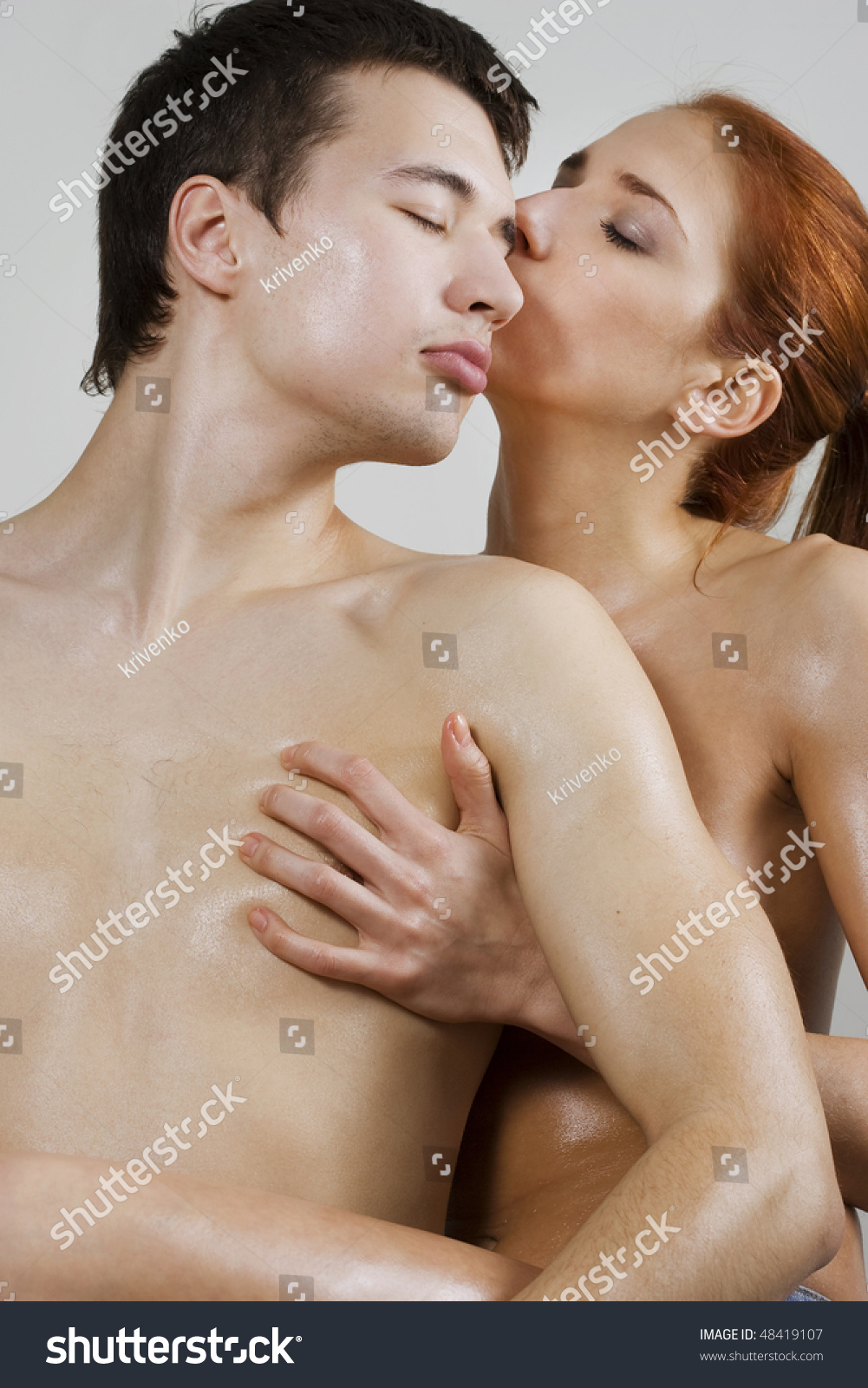 nude couple making out