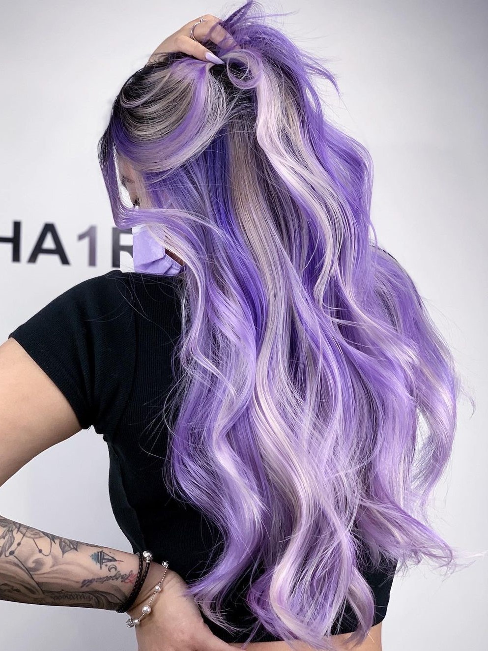 purple streaks in blonde hair pictures