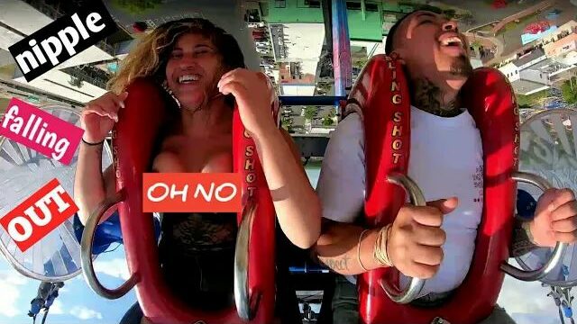 tits come out on slingshot ride