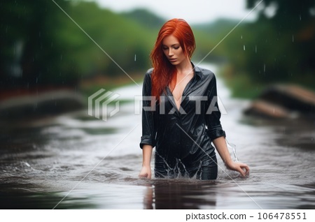 redhead women naked by a lake