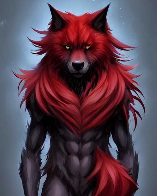 afif awada add red and black furry wolf photo