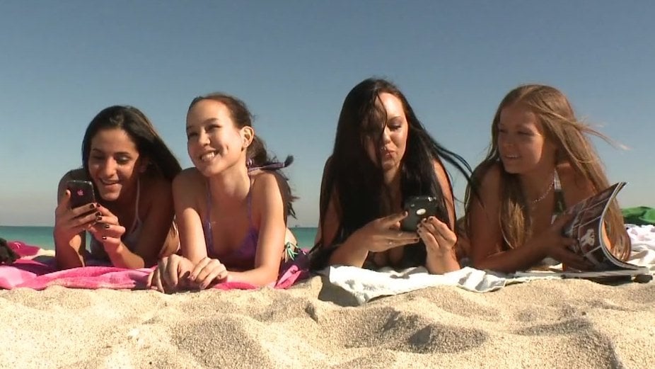 three friends have fun on beach porn