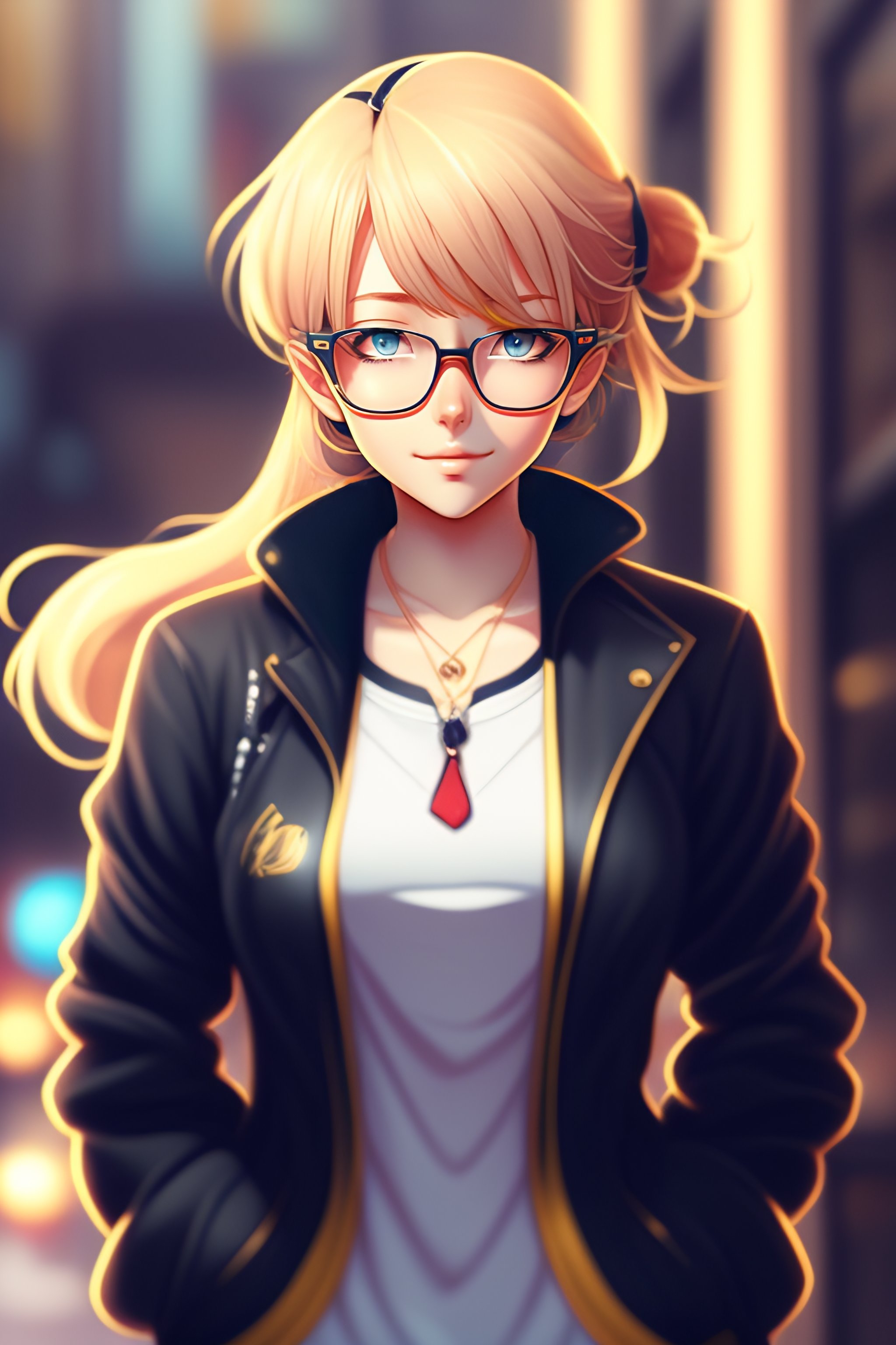 Blonde Anime Girl Glasses chi dau
