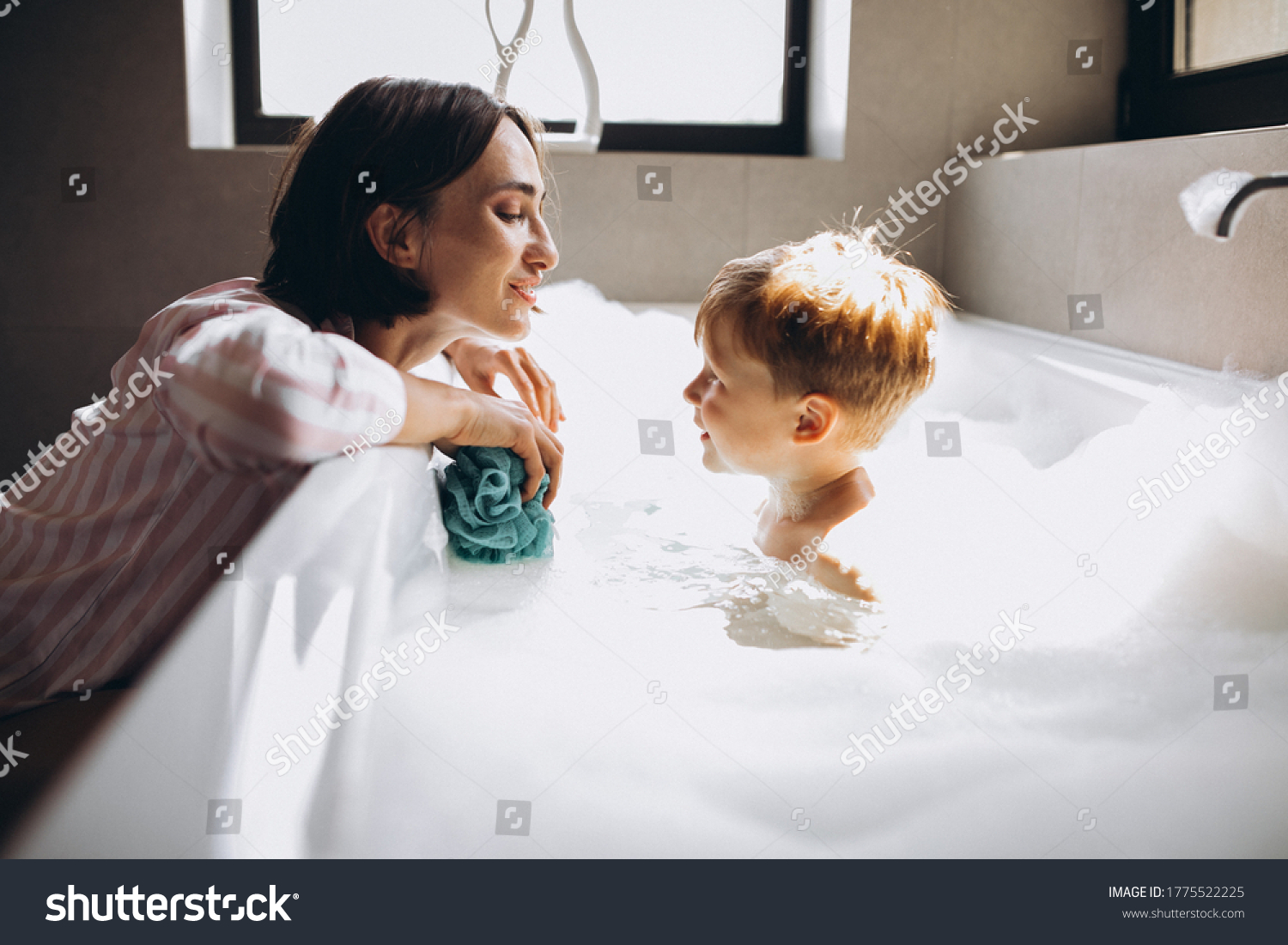 mom and son bathroom