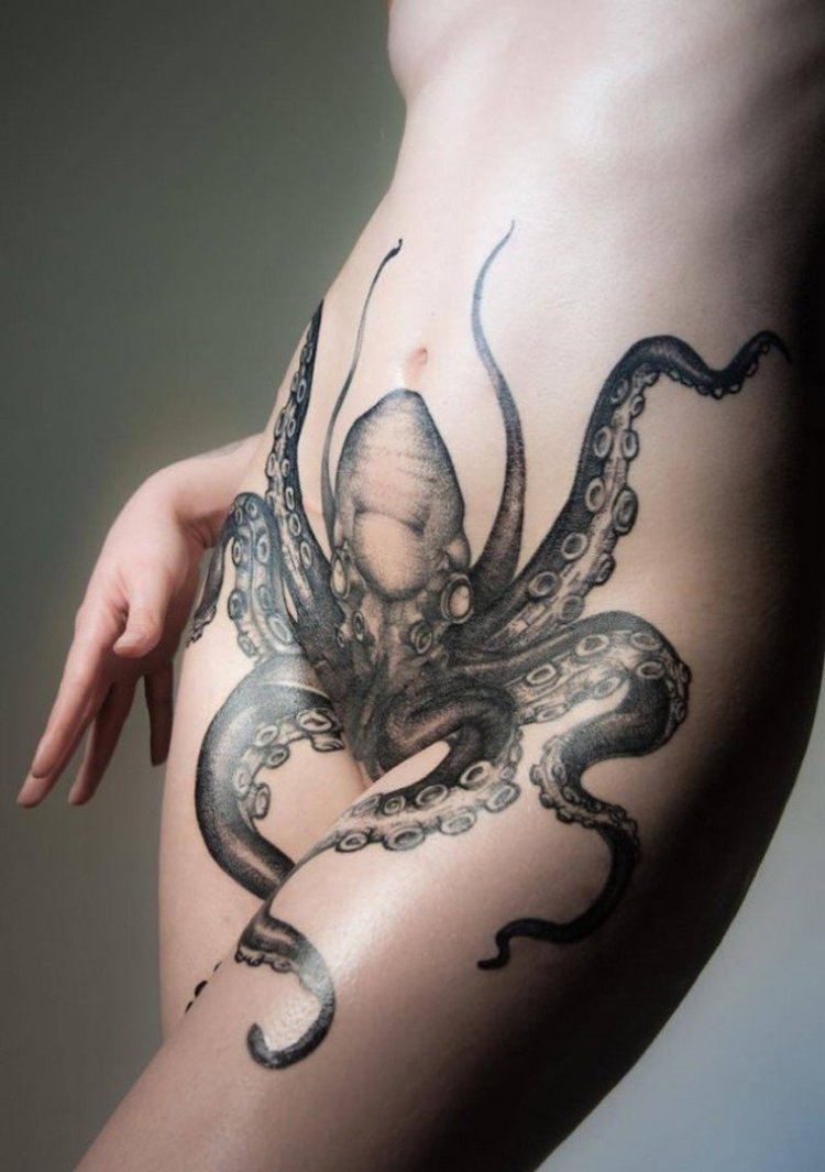 Octopus Tattoo Nude nailing his