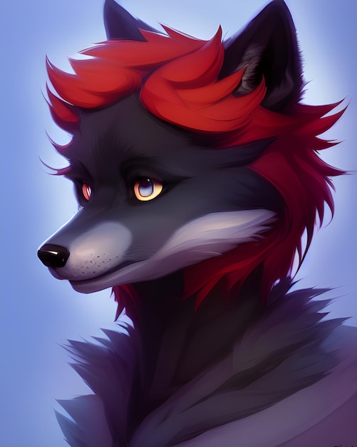 red and black furry wolf